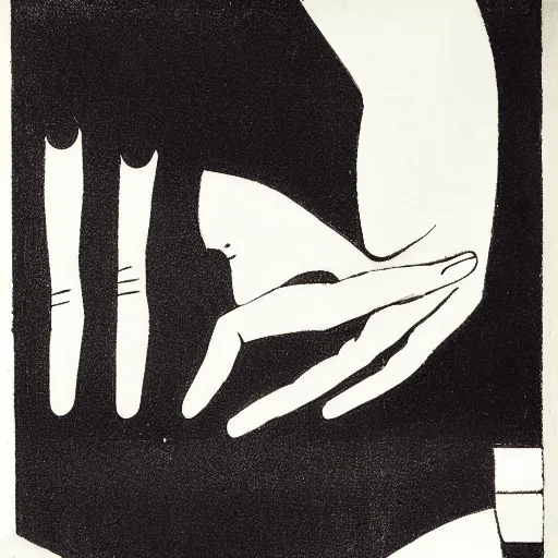 Image similar to a hand, white background, black and white, woodcut, beardsley, aubrey, crepax, guido, moholy - nagy, laszlo, bauhaus, walter gropius, josef albers, oskar schlemmer