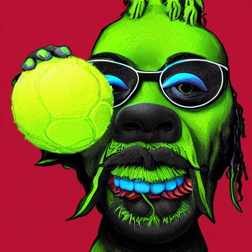 Image similar to snoop dogg tennis ball monster ,tennis ball, digital art, fantasy,chalk, magic, trending on artstation, ultra detailed, professional illustration by Basil Gogos