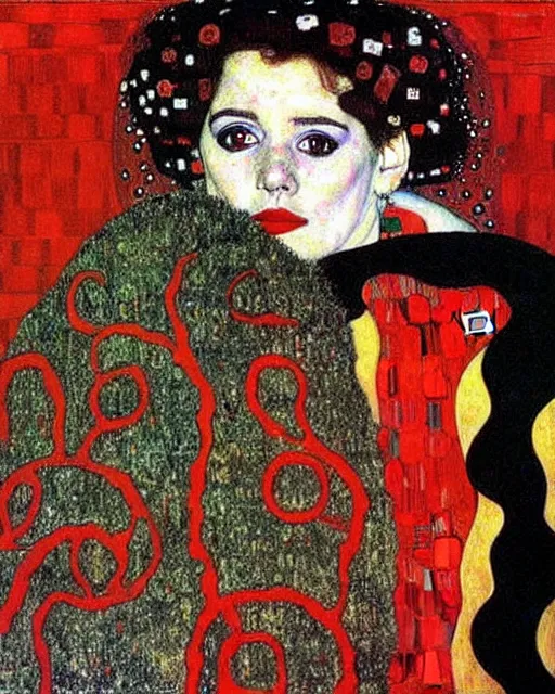 Image similar to red green and black painting by gustav klimt