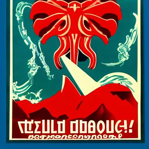 Prompt: Soviet propaganda poster about Cthulhu