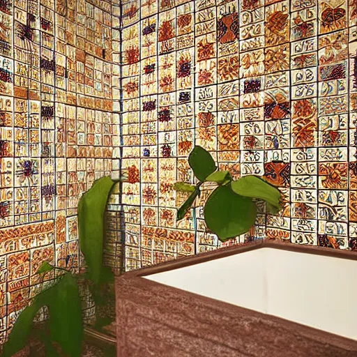 Prompt: tiles interior room!!!!!!!!!!!!!!, plants!!!!!!!!!!!!!!!!!!, soviet 1 9 5 0!!!!! perspective shots, ultra wide, golden hour