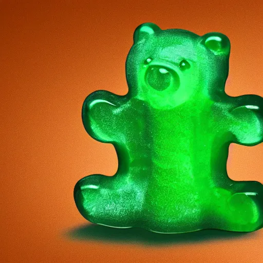 Image similar to A semi-translucent gummy bear, digital art