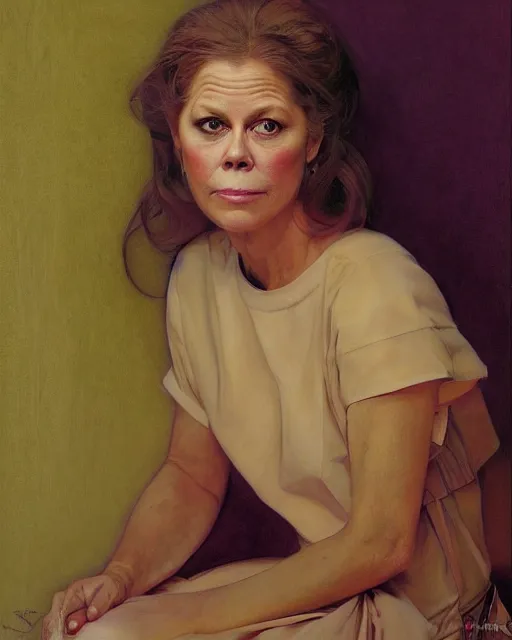 Prompt: portrait of elizabeth montgomery by Mandy Jurgens and Richard Schmid and chuck close and mucha