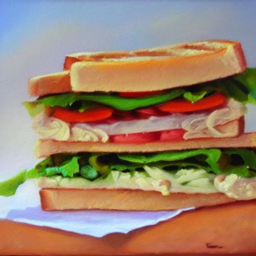 Image similar to oil painting of a delicious sandwich