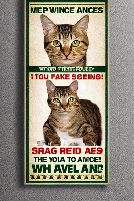 Prompt: 2 0 0 0 s meme, have you seen this cat? because it is awesome! poster, fake missing animal poster