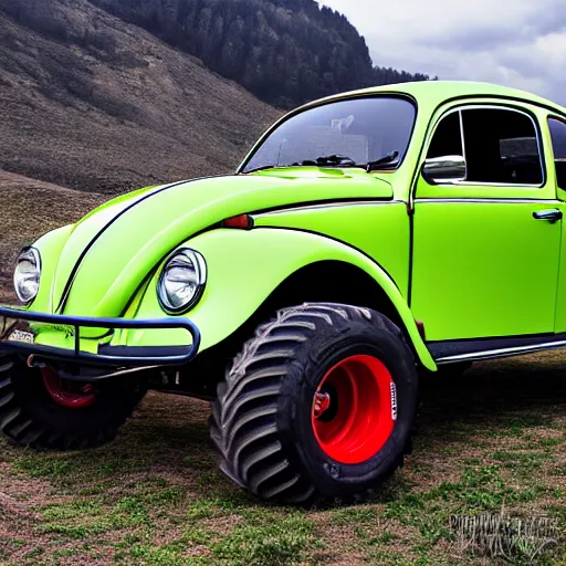 Image similar to monster truck Volkswagen beetle, photo, detailed, 4k