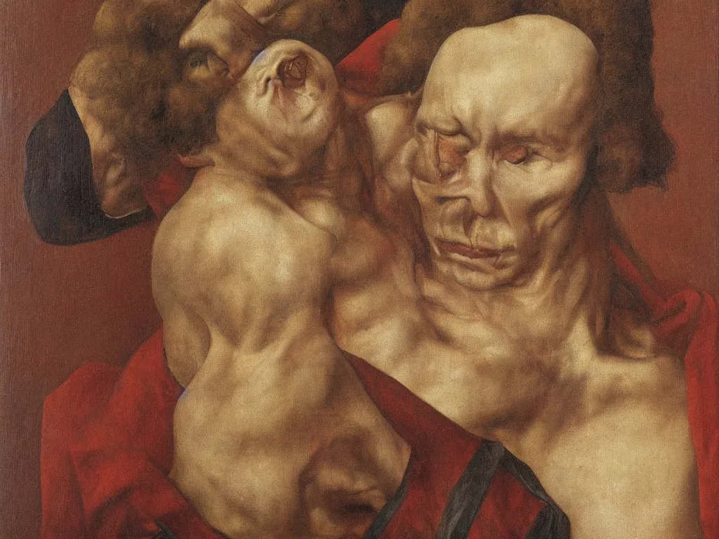 Prompt: portrait of a scarred professional wrestler. Painting by Jan van Eyck, August Sander.