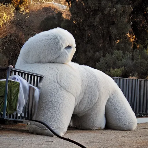 Prompt: LOS ANGELES CA, JAN 8 2010: One of the most huge fluffy huggable creatures that emerged from the opening of the hellmouth.