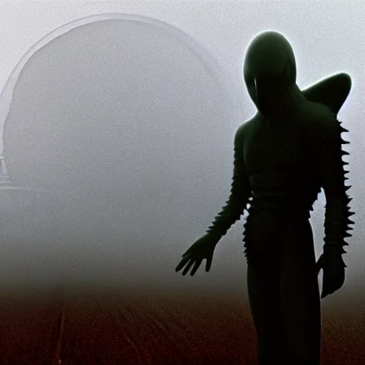 Prompt: Michael Whelan art directs Alien (1979), veils in the fog, photorealistic, 3d render, award winning render, unreal engine, octane render, studio lighting, 8k, hd