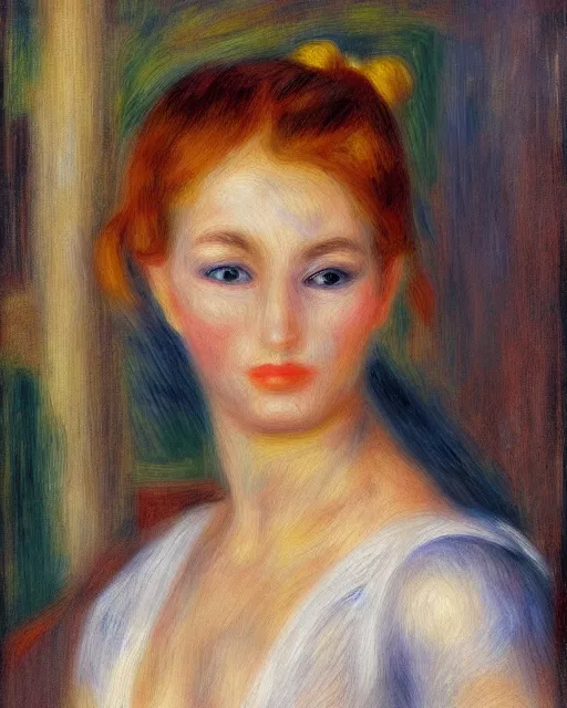 Image similar to portrait of young female robot, in the style of Pierre-Auguste Renoir