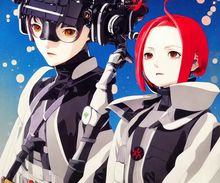 Image similar to last exile, ilya kuvshinov illustration colorful anime portrait of reol sigma, murata range, fine detail, perfect anime face, dramatic lighting, dynamic composition, moody, vivid, fine stippled lighting, grain, art deco, cel shading, rich texture, yoshinari yoh, alphonse mucha, takashi murakami