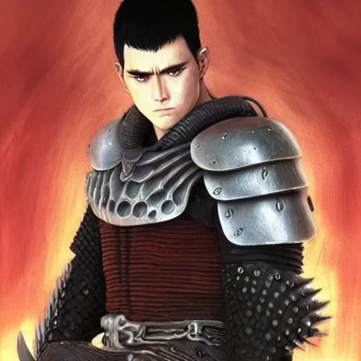 Prompt: realistic portrait of guts from berserk extremely detailed, made by wlop and maxwell boas