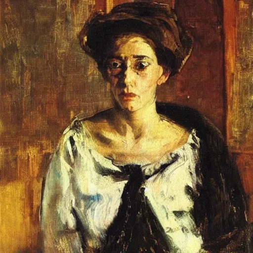 Image similar to Portrait of an italian country woman, beautiful, by Antonio Mancini, oil painting, francis bacon