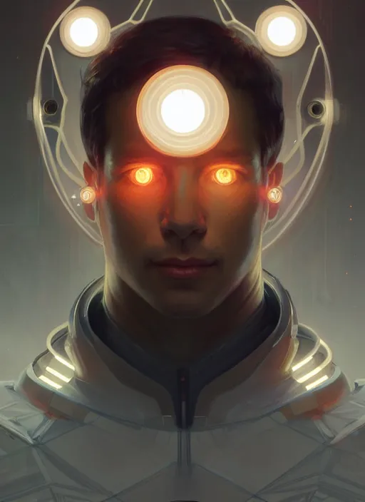 Prompt: symmetry!! portrait of male engineer, tech wear, scifi, glowing lights!! intricate elegant, highly detailed, digital painting, artstation, concept art, smooth, sharp focus, illustration, art by artgerm and greg rutkowski and alphonse mucha