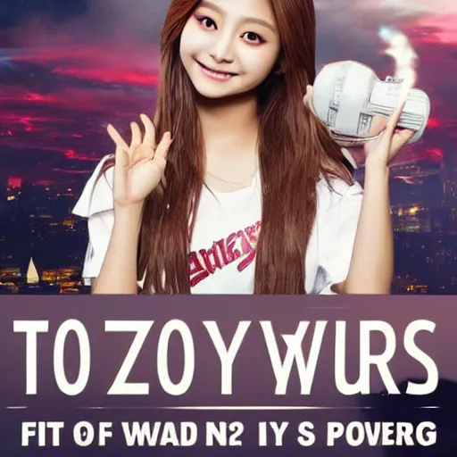 Image similar to propoganda poster of tzuyu from twice taking over the wold