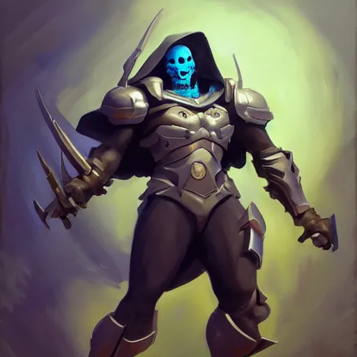 Image similar to greg manchess portrait painting of partially armored skeletor overwatch character, medium shot, asymmetrical, profile picture, organic painting, sunny day, matte painting, bold shapes, hard edges, street art, trending on artstation, by huang guangjian, gil elvgren, ruan jia, greg rutkowski, gaston bussiere