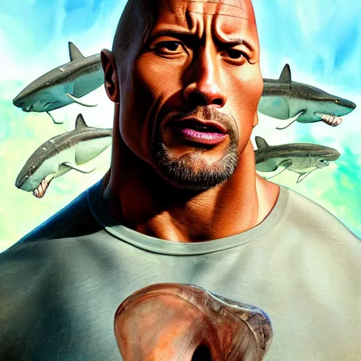 Image similar to dwayne johnson with a shark head | shark half man with a large scar across his eye | cinematic lighting | award - winning | closeup portrait | by donato giancola and mandy jurgens and charlie bowater | featured on artstation | pencil sketch