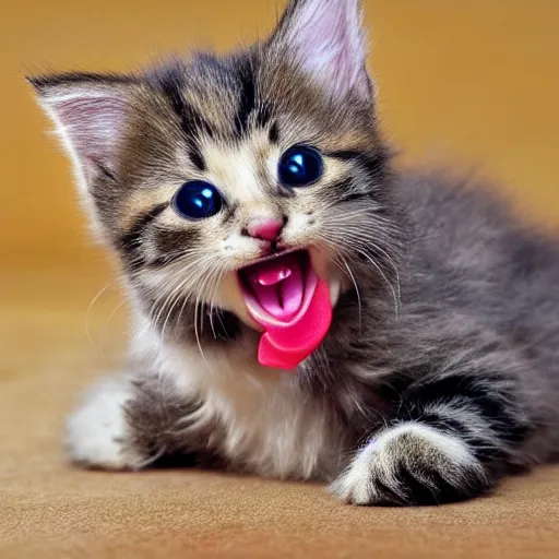 Image similar to kitten with its tongue out