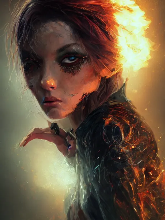 Image similar to digital illustration of a girl with eyes that burn like cigarettes wearing a short skirt and a long jacket with fingernails that shine like justice, dramatic lighting, photorealistic, full body shot, extreme detail, 4 k, colorful, artgerm and craig mullins, detailed face