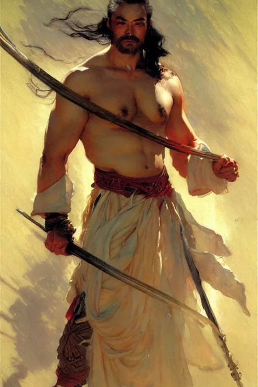 Prompt: wuxia, beefy male, character design, colorful, painting by gaston bussiere, craig mullins, j. c. leyendecker, tom of finland