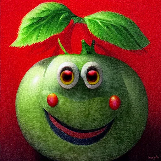 Image similar to a beautiful matte painting of bob the tomato, by steve argyle and mark arian