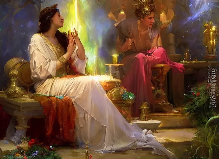 Prompt: a priestess casting a divine healing spell by vladimir volegov and alexander averin and delphin enjolras and daniel f. gerhartz