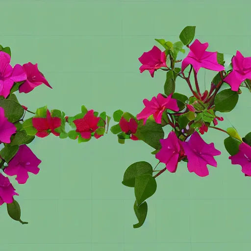 Image similar to A 3D reconstruction of a flowers Bougainvillea with 10 pedals evenly dispersed and Stamens in the center, rendered in Unity, 3ds Max Design, Blender, and Maya