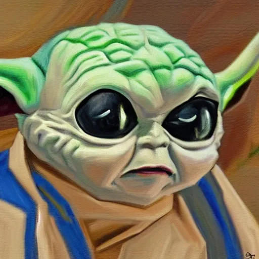 Prompt: painting of baby yoda in the style of picasso