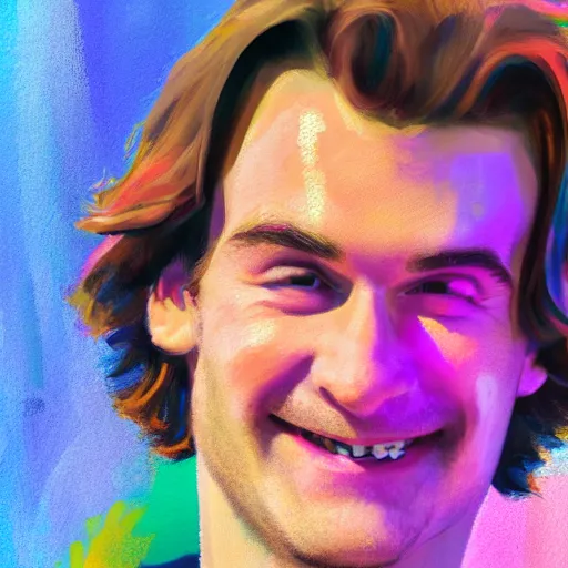 Image similar to impressionist portrait of steve harrington smiling, colorful, hd, 8k, sharp focus
