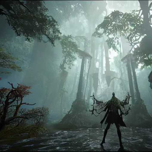 Image similar to a stunning view of a large rainforest in bloodborne, stunning screenshot