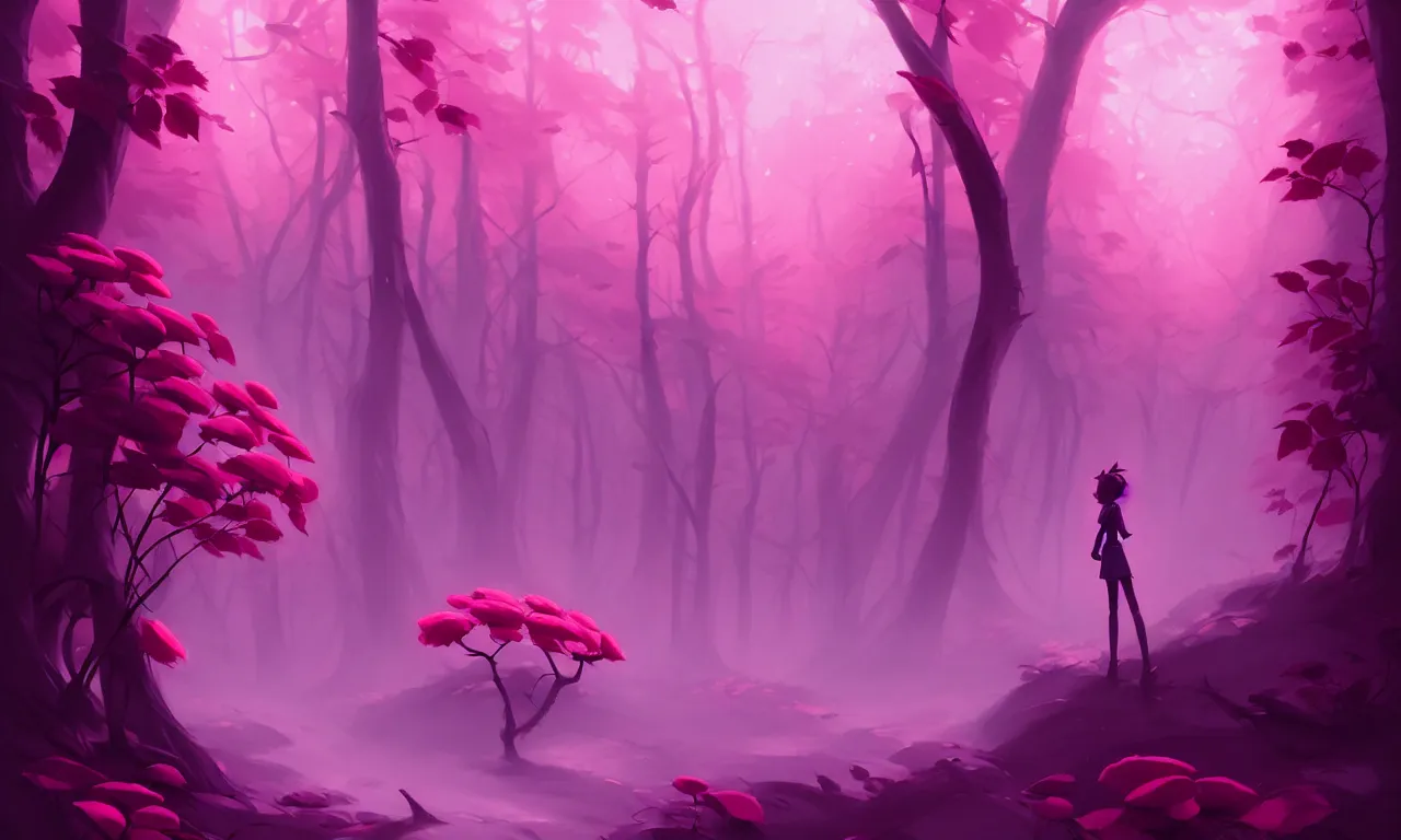 Prompt: Dark forest, pink rose, behance hd by Jesper Ejsing, by RHADS, Makoto Shinkai and Lois van baarle, ilya kuvshinov, rossdraws global illumination