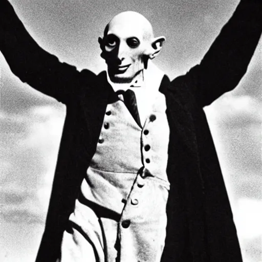 Prompt: count orlok basking in the sun, arms outstretched to the sky, beautiful award winning photography