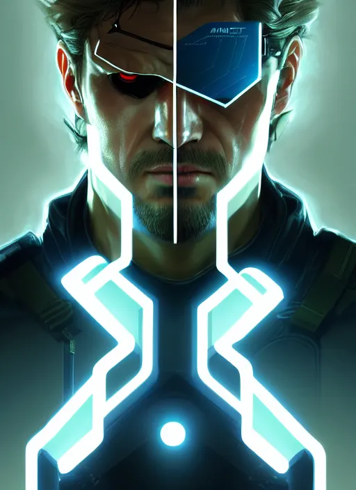 Prompt: symmetry!! portrait of solid snake, metal gear solid, tech wear, glowing lights!! intricate, elegant, highly detailed, digital painting, artstation, concept art, smooth, sharp focus, illustration, art by artgerm and greg rutkowski and alphonse mucha