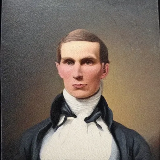 Image similar to An early 1800s oil painting of Jerma985 in the early 1800s, grainy, realistic, very realistic, hyperrealistic, highly detailed, very detailed, extremely detailed, very neat, very epic, very cool, detailed, trending on artstation