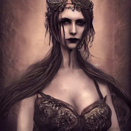 Prompt: full length portrait of a woman with timeless beauty & breathtaking eyes dressed in gothic attire, intricate digital art, elegant, DSLR 8K, biblical art, realism, incomprehensible detail, final fantasy & silent hill aesthetic, photorealistic, lifelike, created by z--ed on deviantart