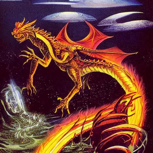 Prompt: dragon, vintage sci - fi art, by ed emschwiller