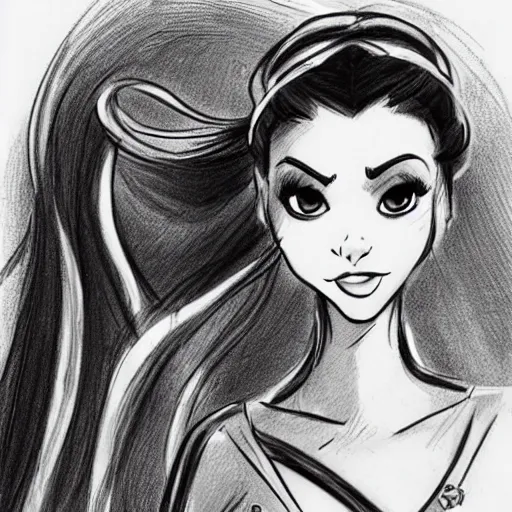 Image similar to milt kahl sketch of victoria justice with done up hair, tendrils and ponytail as princess padme from star wars episode 3