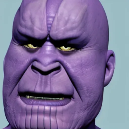 Image similar to thanos as a muppet. purple skin. highly detailed felt. hyper real photo. 4 k.