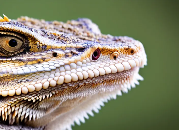 Image similar to dslr portrait still of a bearded dragon!!! with a large white beard a large white human beard of hair on his chin!!!, 8 k 8 5 mm f 1. 4