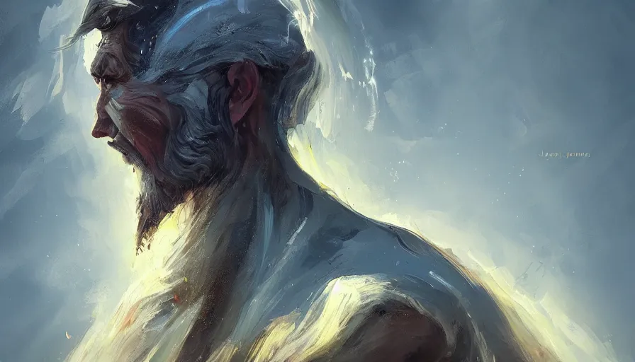 Image similar to concept art of god by jama jurabaev, cinematic shot, trending on artstation, high quality, brush stroke