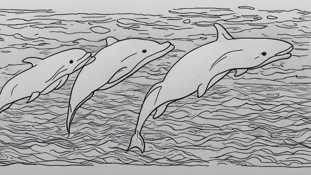 Image similar to line drawing unprofessional dolphin diorama