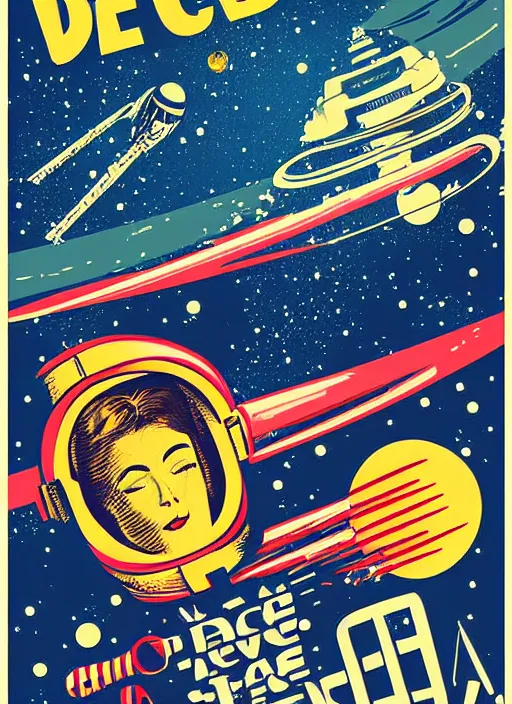 Image similar to vintage poster of space travel, poster, cover Art, illustration, vector Art, denoise