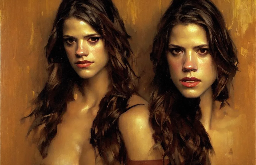 Image similar to portrait of lyndsy fonseca!!!!!!!!!!!!!!!!!!!!!!!!!!!, detailed face, detailed painting, epic lighting, by ilya repin, phil hale and kent williams