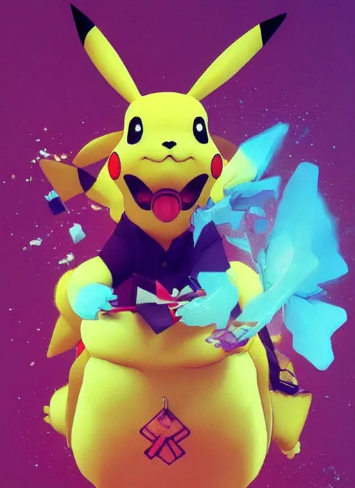 Prompt: colourful caricature - 3 d vfx art - of a pikachu, art style by james jean & hsiao - ron cheng, character concept art, unreal engine render, digital illustration, sharp, intricate detail, volumetric light, ray tracing, soft light, symmetric, pinterest, artstation, behance,