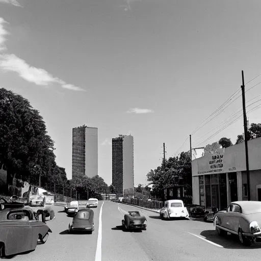 Image similar to the Beatles building viewed from the Mulholland road drive