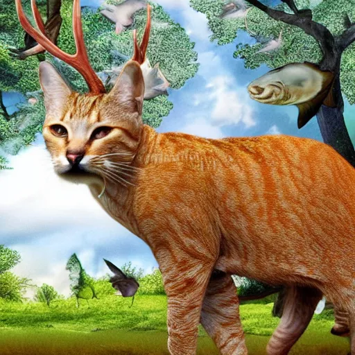 Image similar to mix of cat, fish, deer and elephant