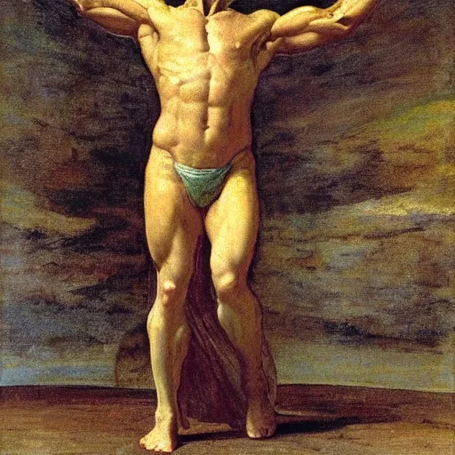 Image similar to an muscular jedi man, george frederic watts