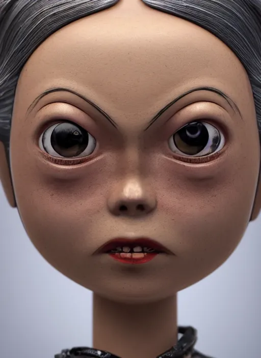 Image similar to closeup face profile portrait of tin toy greta thunberg as a gothic vampire, bikini, depth of field, zeiss lens, detailed, symmetrical, centered, fashion photoshoot, by nicoletta ceccoli, mark ryden, lostfish, breathtaking, 8 k resolution, extremely detailed, beautiful, establishing shot, artistic, hyperrealistic, octane render