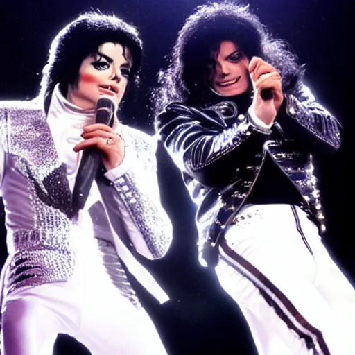 Image similar to Michael Jackson and Elvis epic stage performance, hyper realistic, 4k