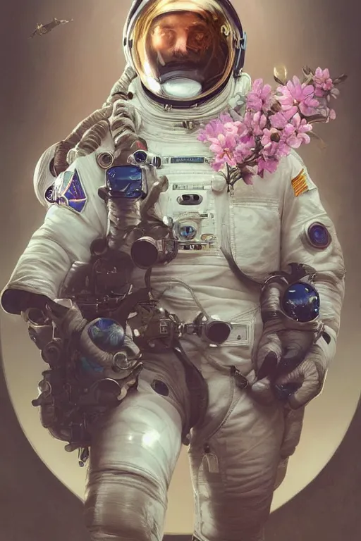 Prompt: ultra realistic illustration, astronaut in space with flowers blossoming from helmet, elegant, highly detailed, digital painting, concept art, smooth, sharp focus, illustration, art by artgerm and greg rutkowski and alphonse mucha